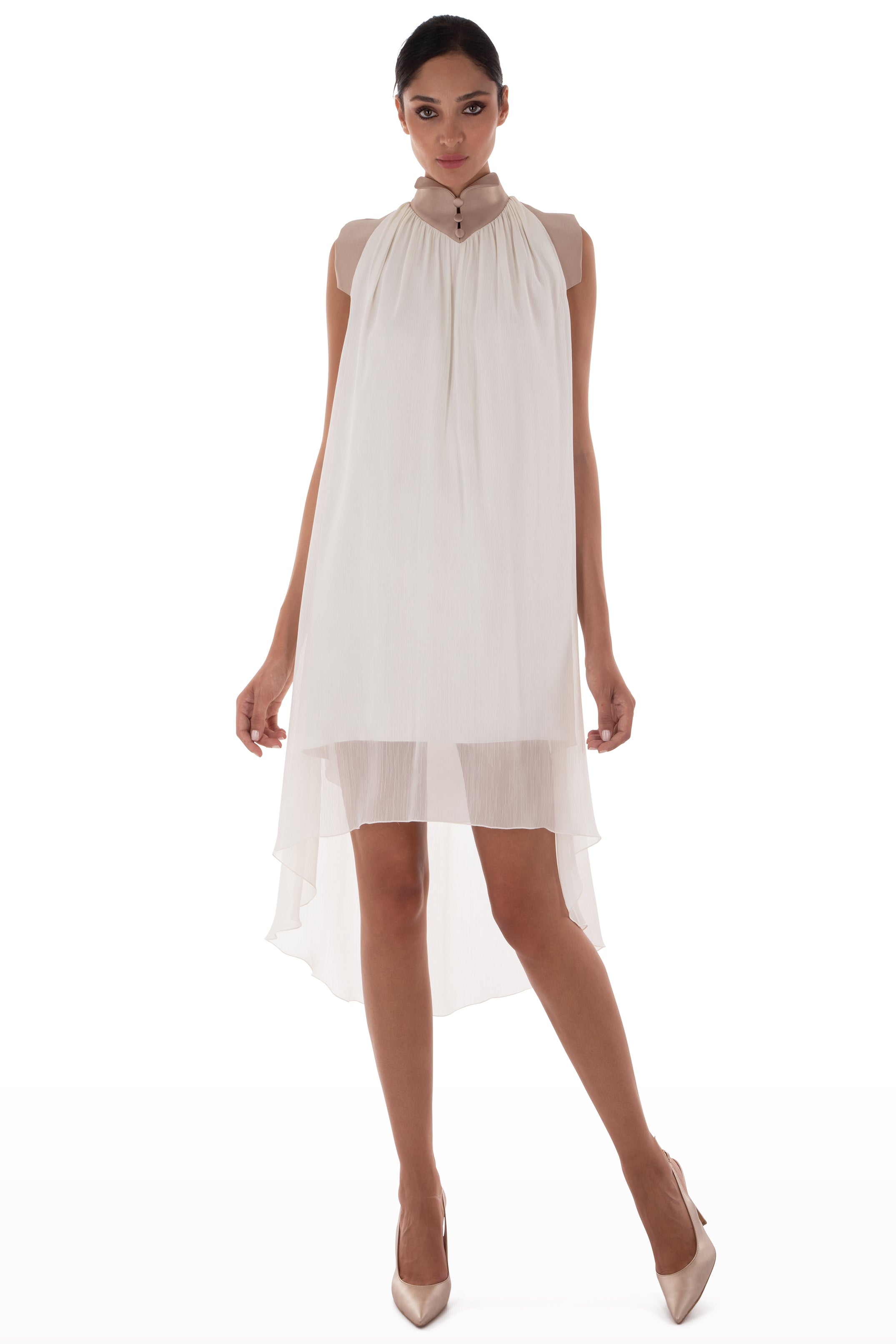 Two-Tone Chiffon Dress 38 / Off-white