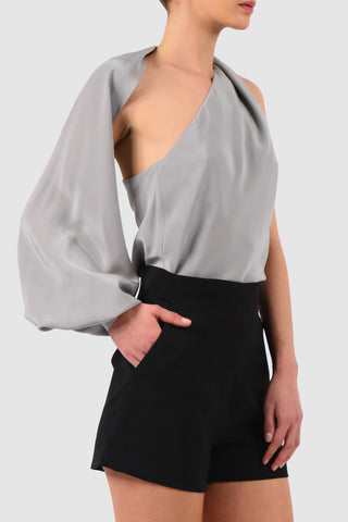 One-sleeve cut-out silk blouse