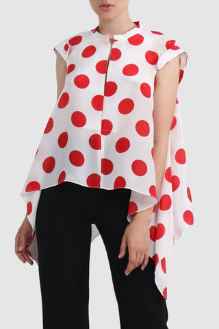 Polka-dot detachable back silk top