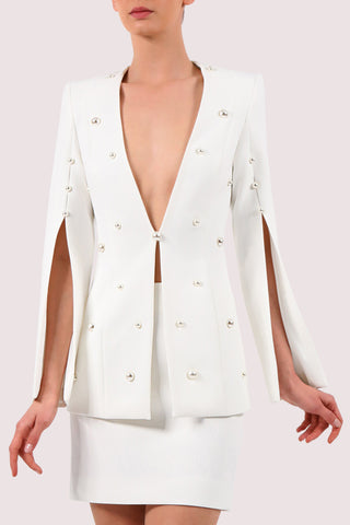 Plunged cape-effect crepe jacket