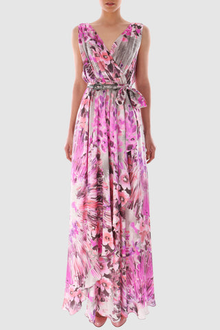 Printed floral silk wrap dress