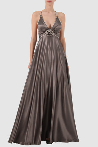 Plunged two-tone silk gown