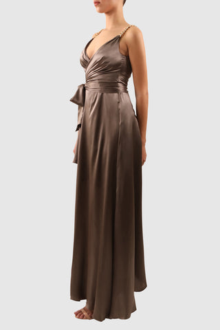 Wrap Silk Dress with Asymmetrical Hemline