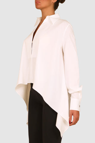 White cotton-poplin detachable back shirt