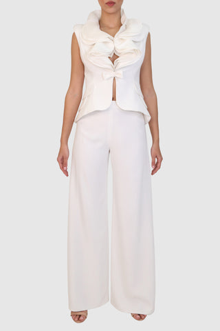 Ruffled Crepe Vest and High-Waisted Pants Suit