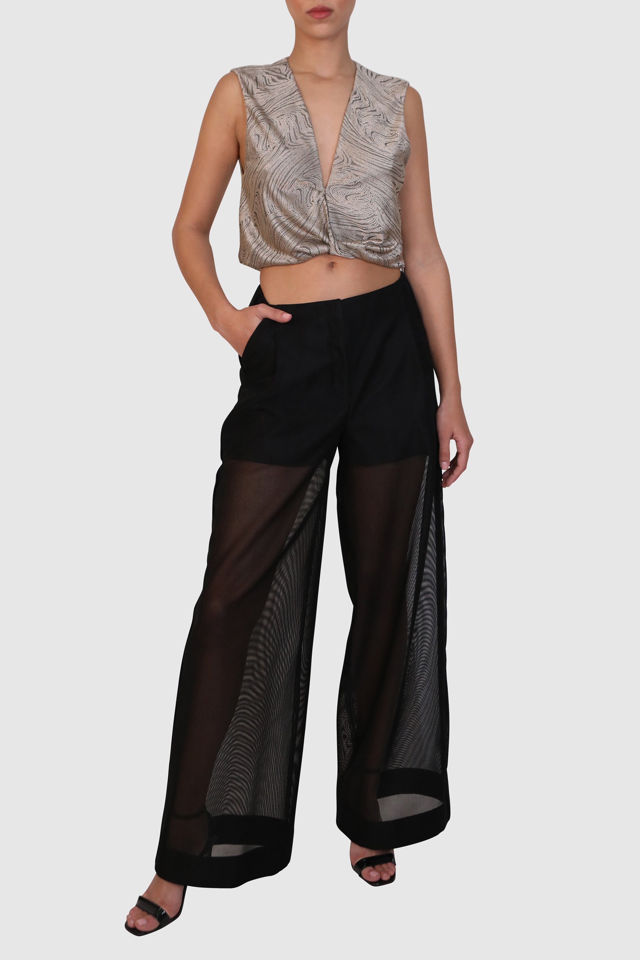 Mid-Waist Mesh Sheer Pants