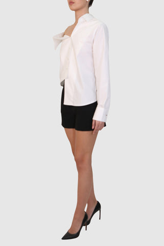 Off-Shoulder Asymmetrical White Cotton Shirt