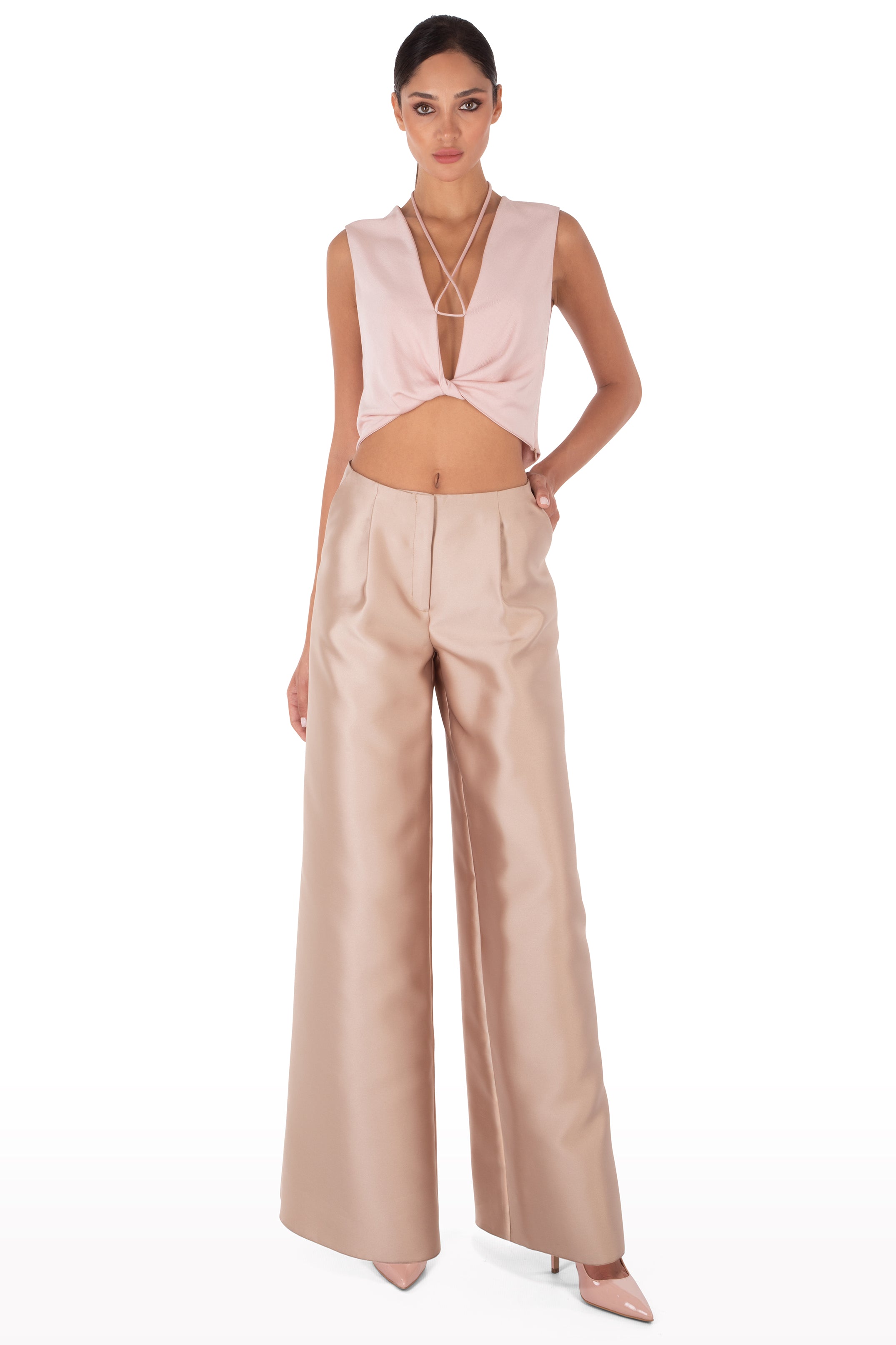 Wide-Leg Satin Pants