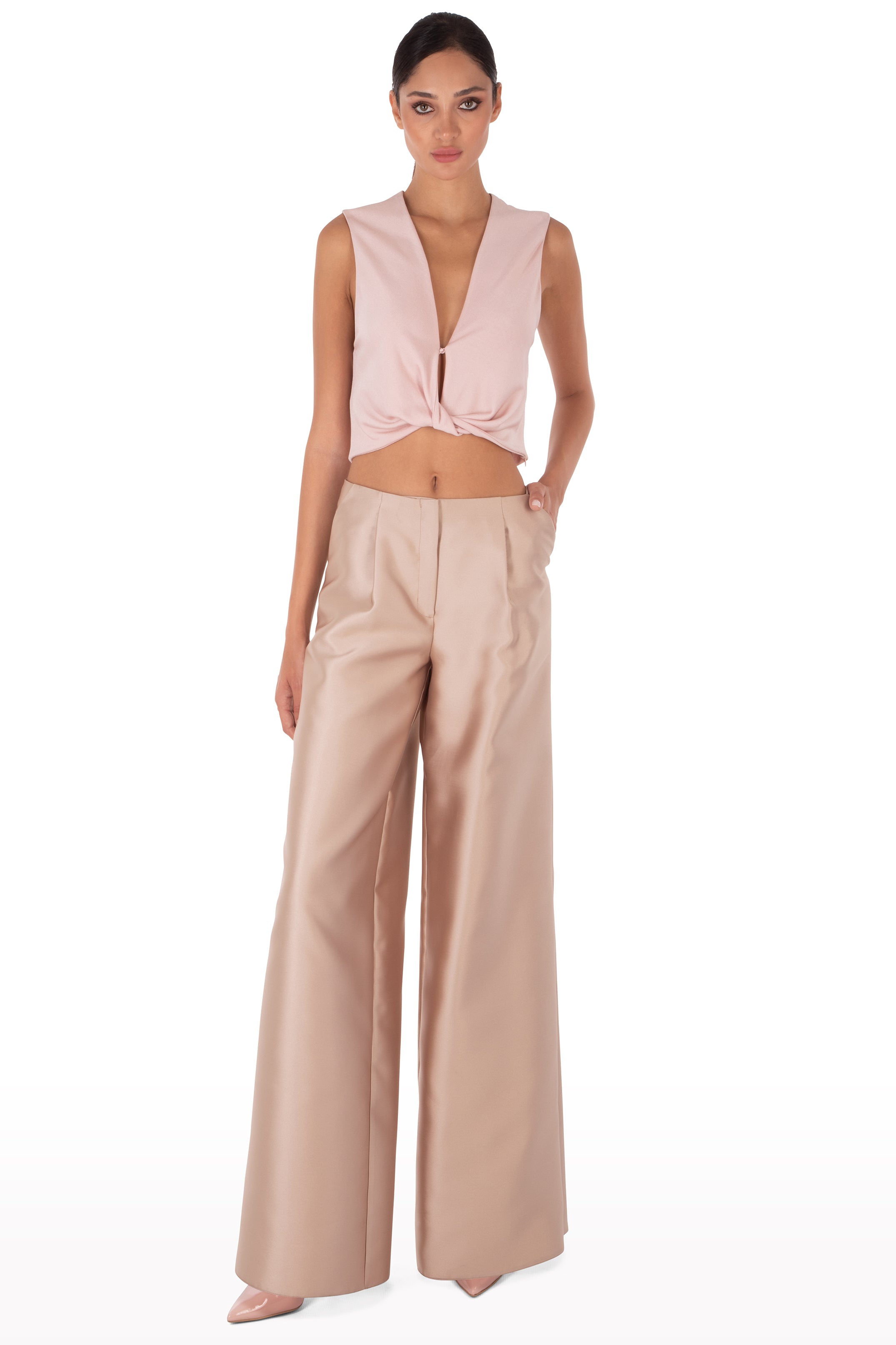 Wide-Leg Satin Pants