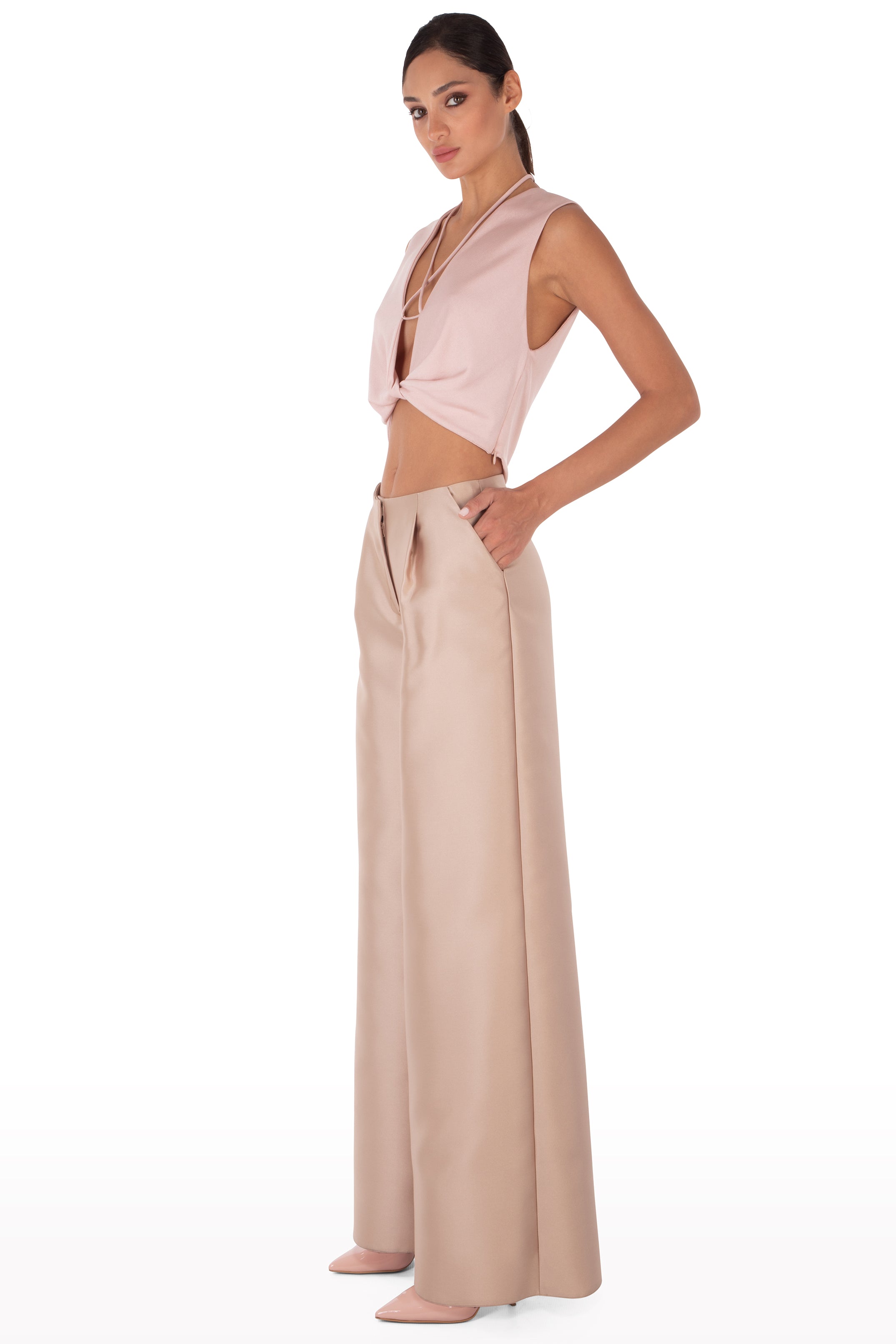 Wide-Leg Satin Pants