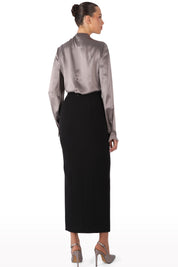 Button-Detail Asymmetric Midi Skirt