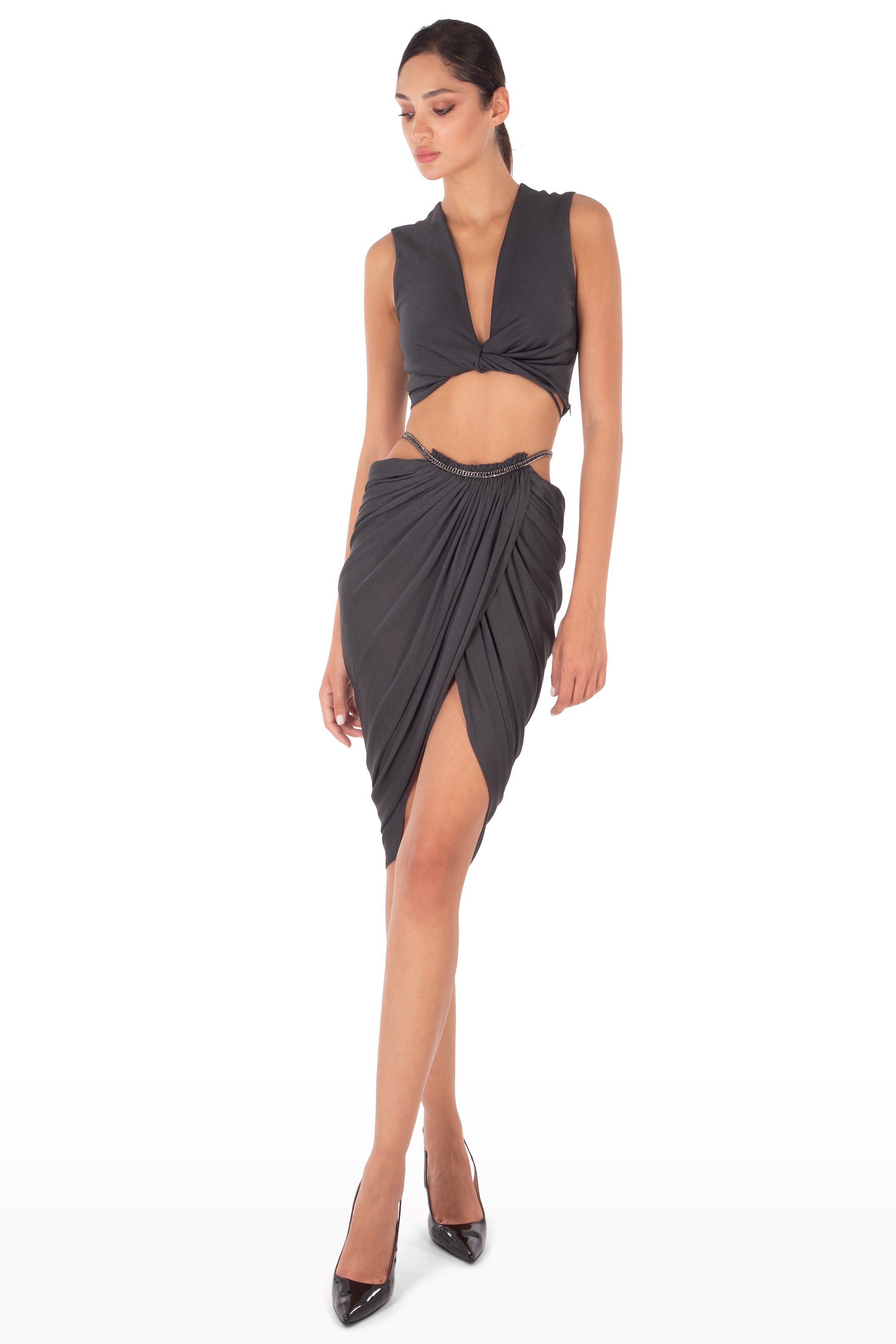 Draped Skirt with Waist Chain