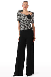 Off-Shoulder Textured Top with Floral Detail