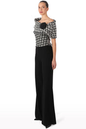 Off-Shoulder Textured Top with Floral Detail