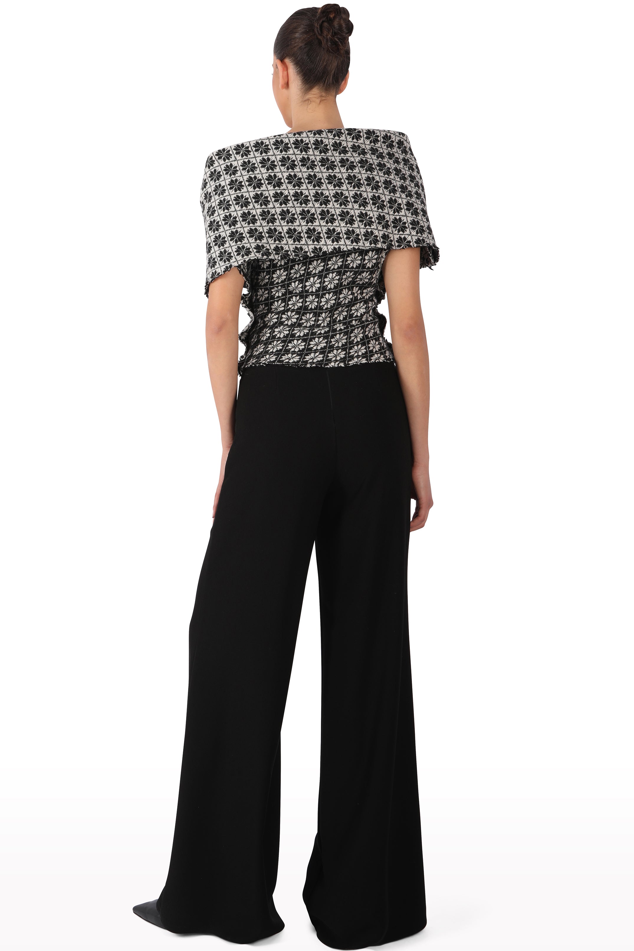 Off-Shoulder Textured Top with Floral Detail