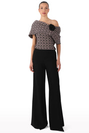 Off-Shoulder Textured Top with Floral Detail