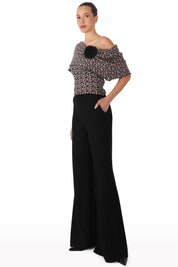 Off-Shoulder Textured Top with Floral Detail