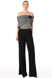 Off-Shoulder Textured Top with Floral Detail