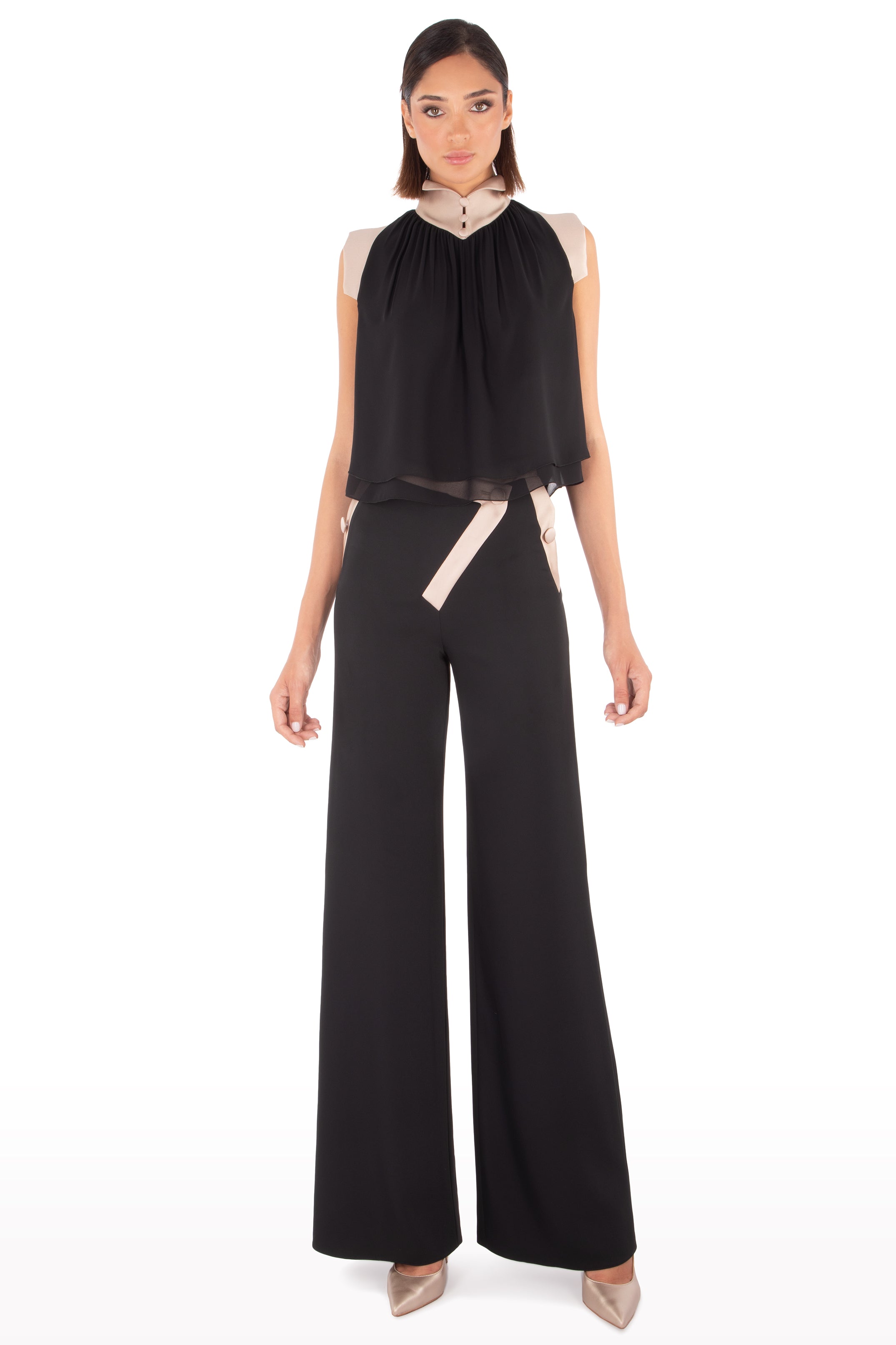 Two-tone chiffon pants