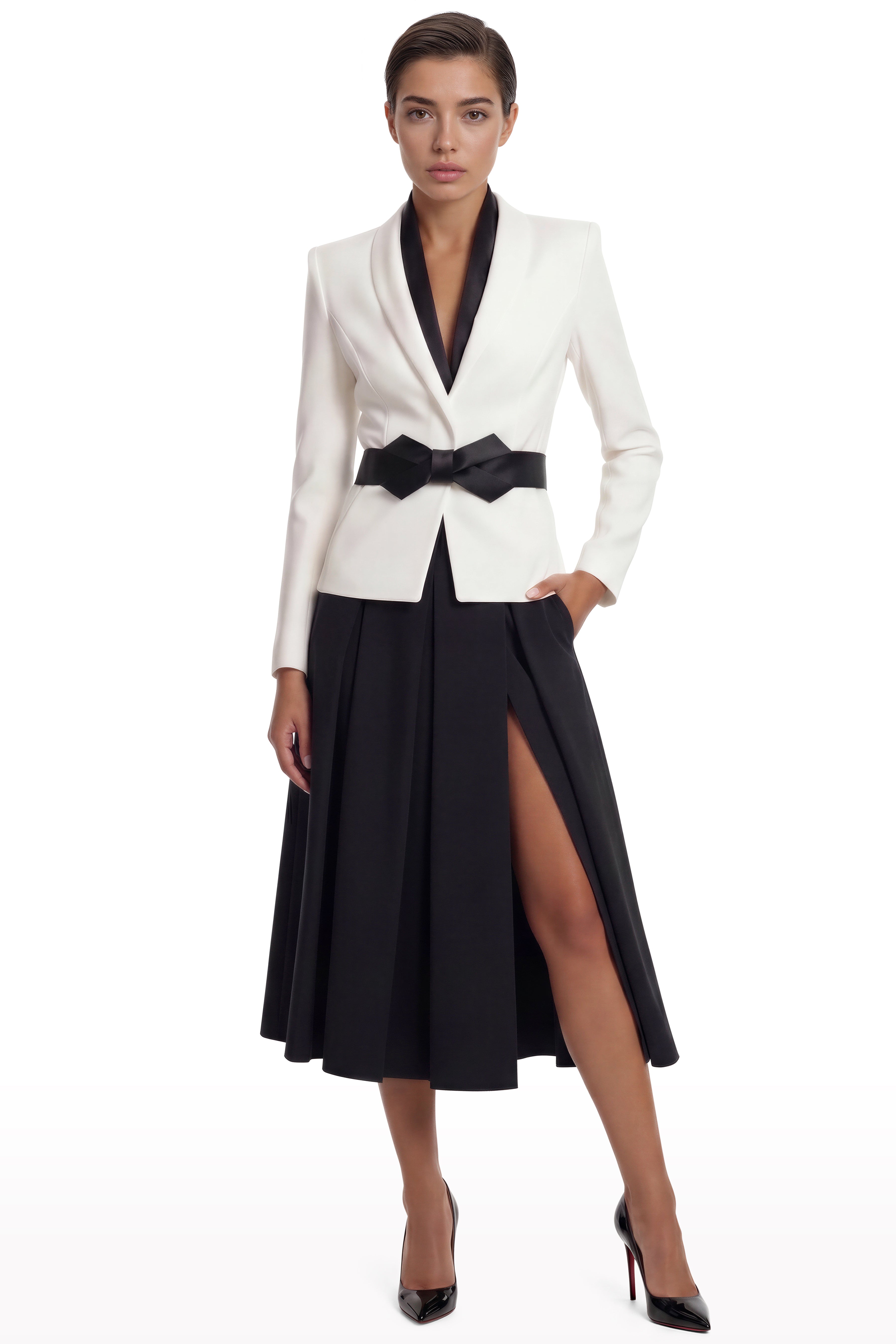 Sculpted Jacket & Satin Skirt Set