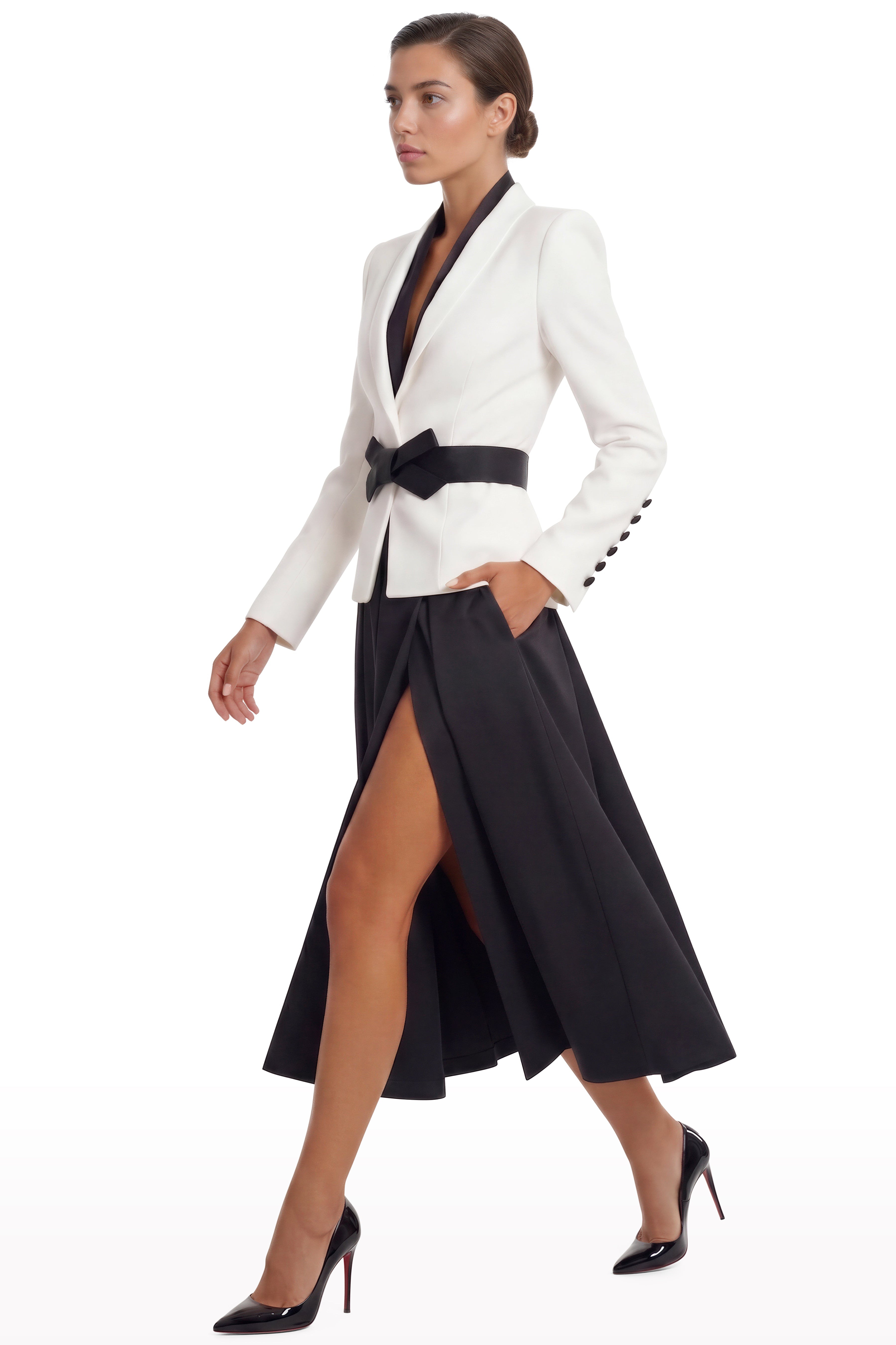 Sculpted Jacket & Satin Skirt Set