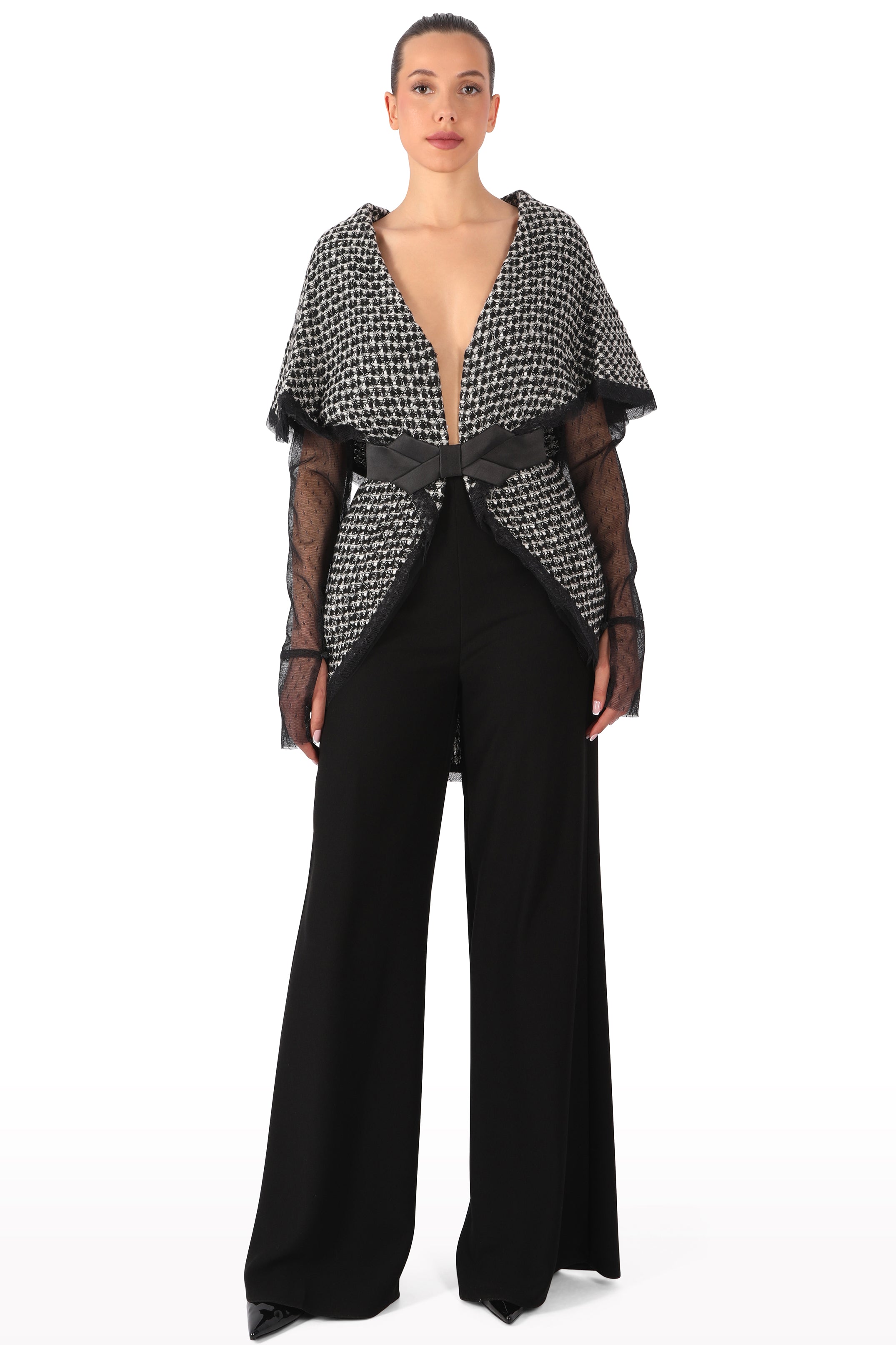 Textured Belted Cape Jacket