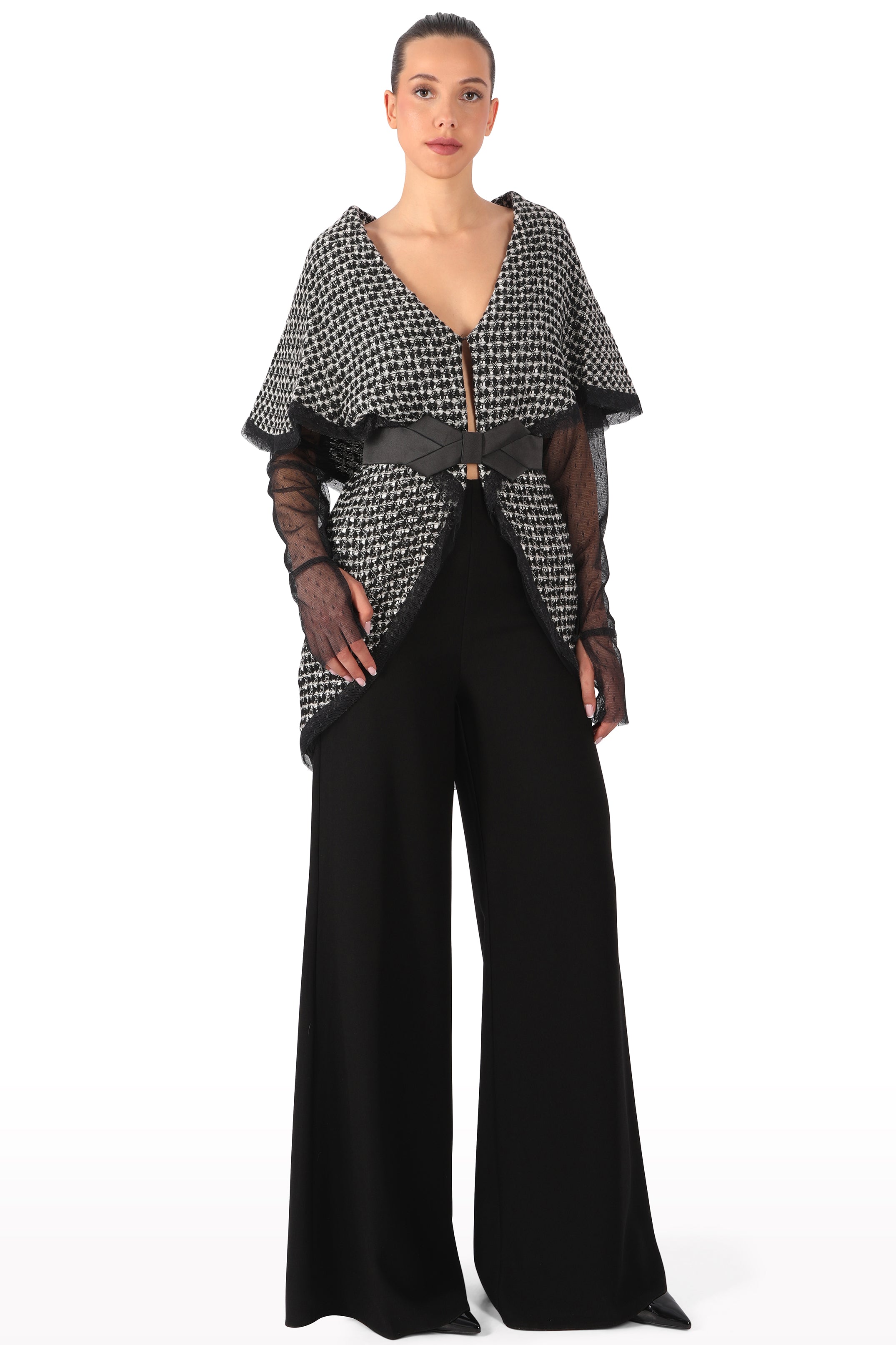 Textured Belted Cape Jacket