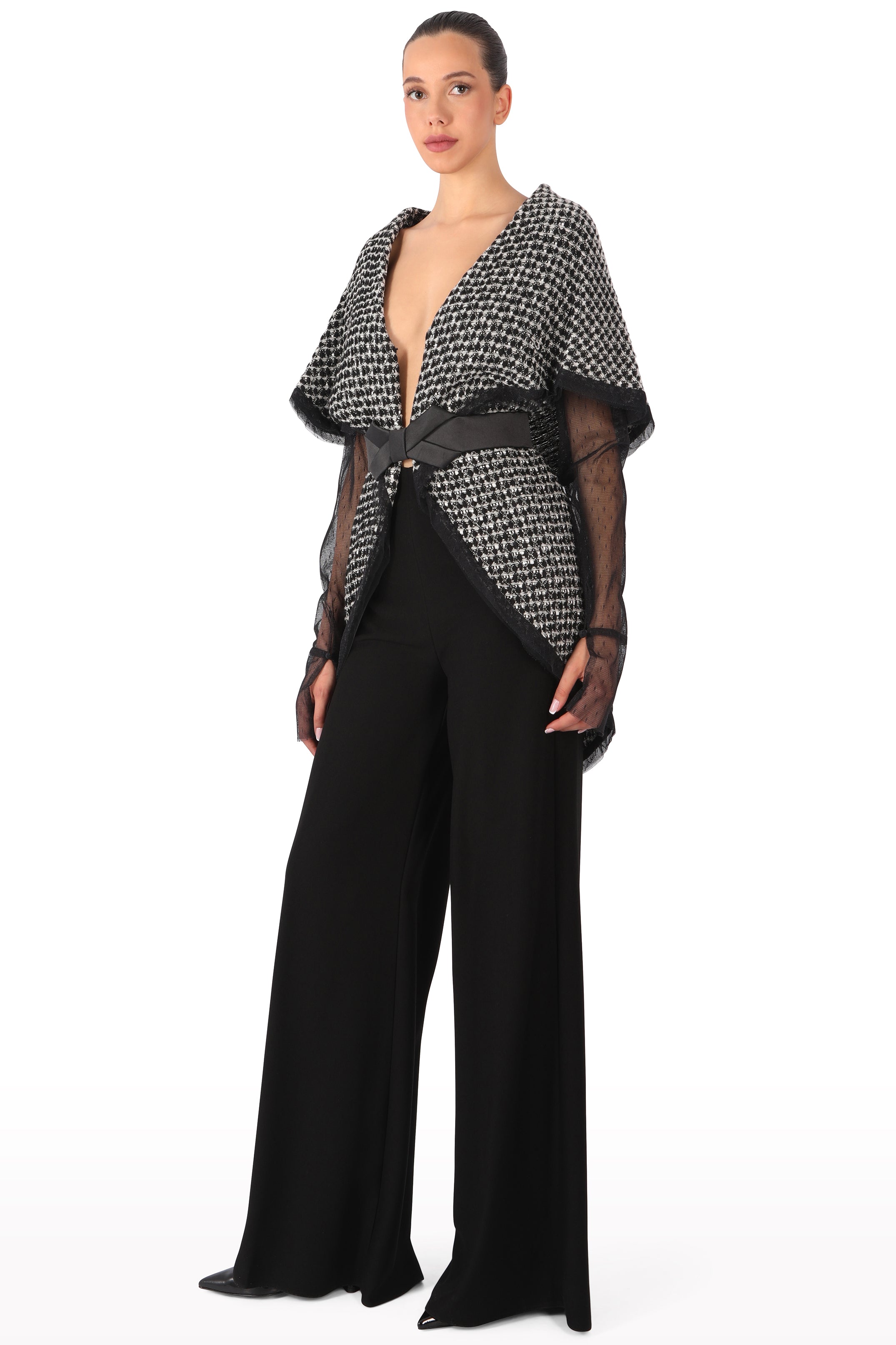 Textured Belted Cape Jacket