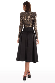 Satin pleated skirt with slit