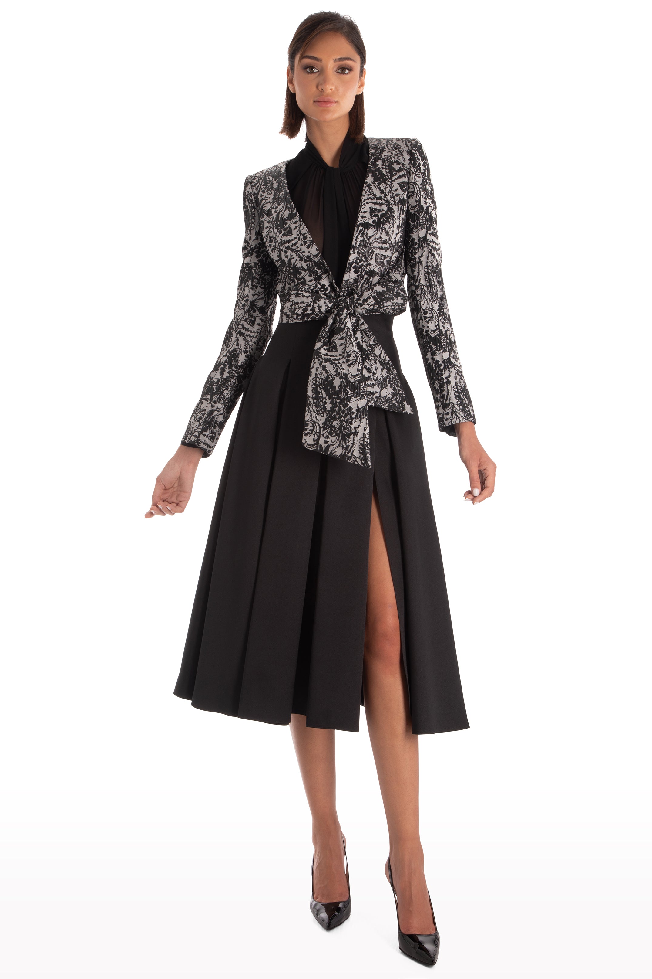 Brocade Satiné Jacket with Tied Waist