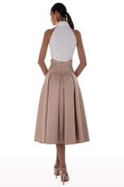 Satin pleated skirt with slit