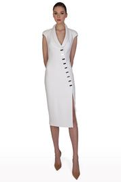 Asymmetric Button Crepe Dress