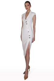 Asymmetric Button Crepe Dress
