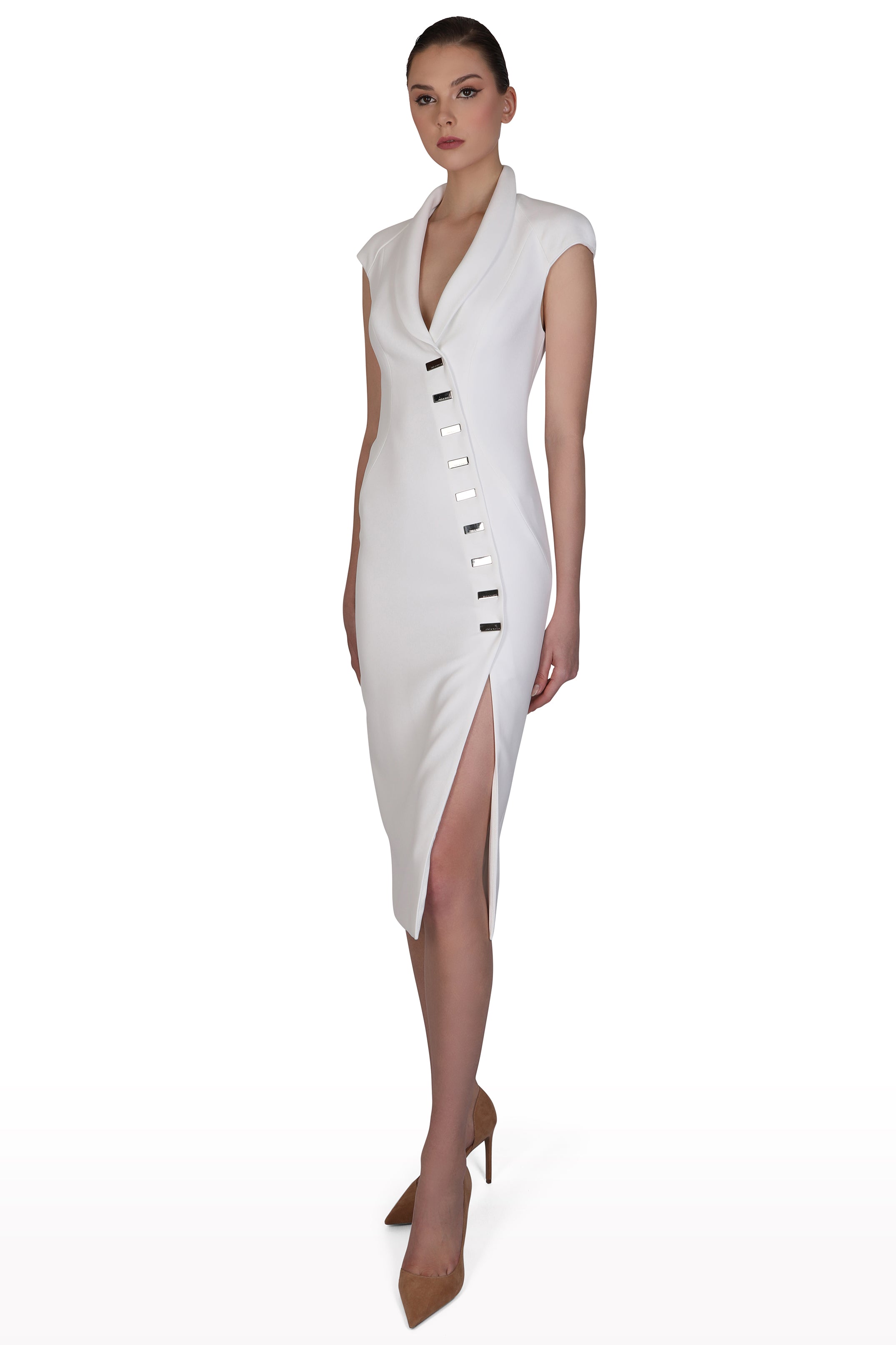 Asymmetric Button Crepe Dress – Zmilelee