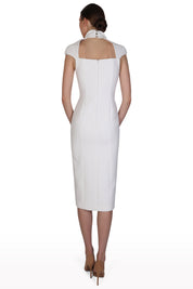 Asymmetric Button Crepe Dress
