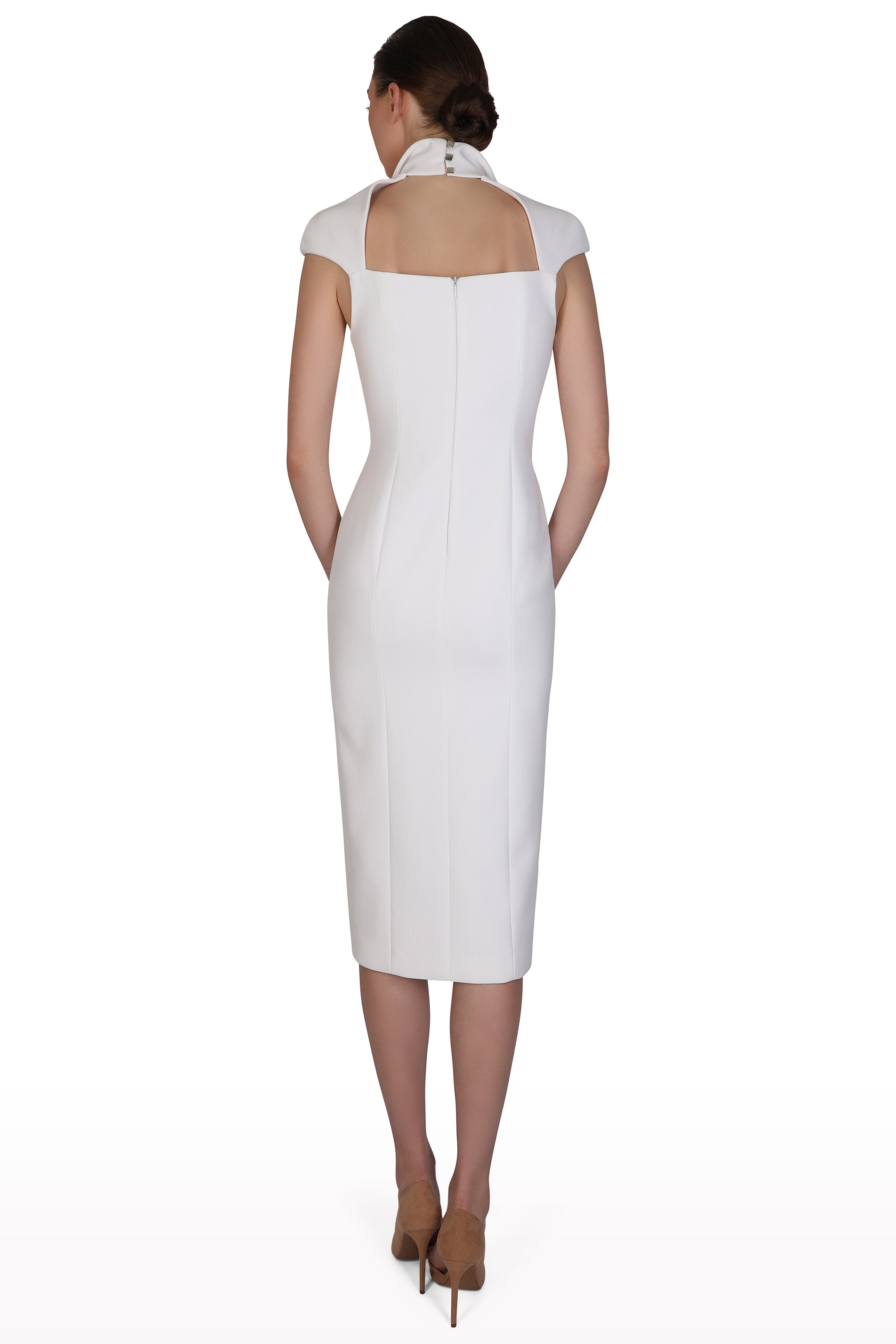 Asymmetric Button Crepe Dress