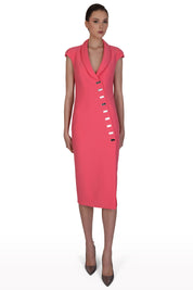 Asymmetric Button Crepe Dress