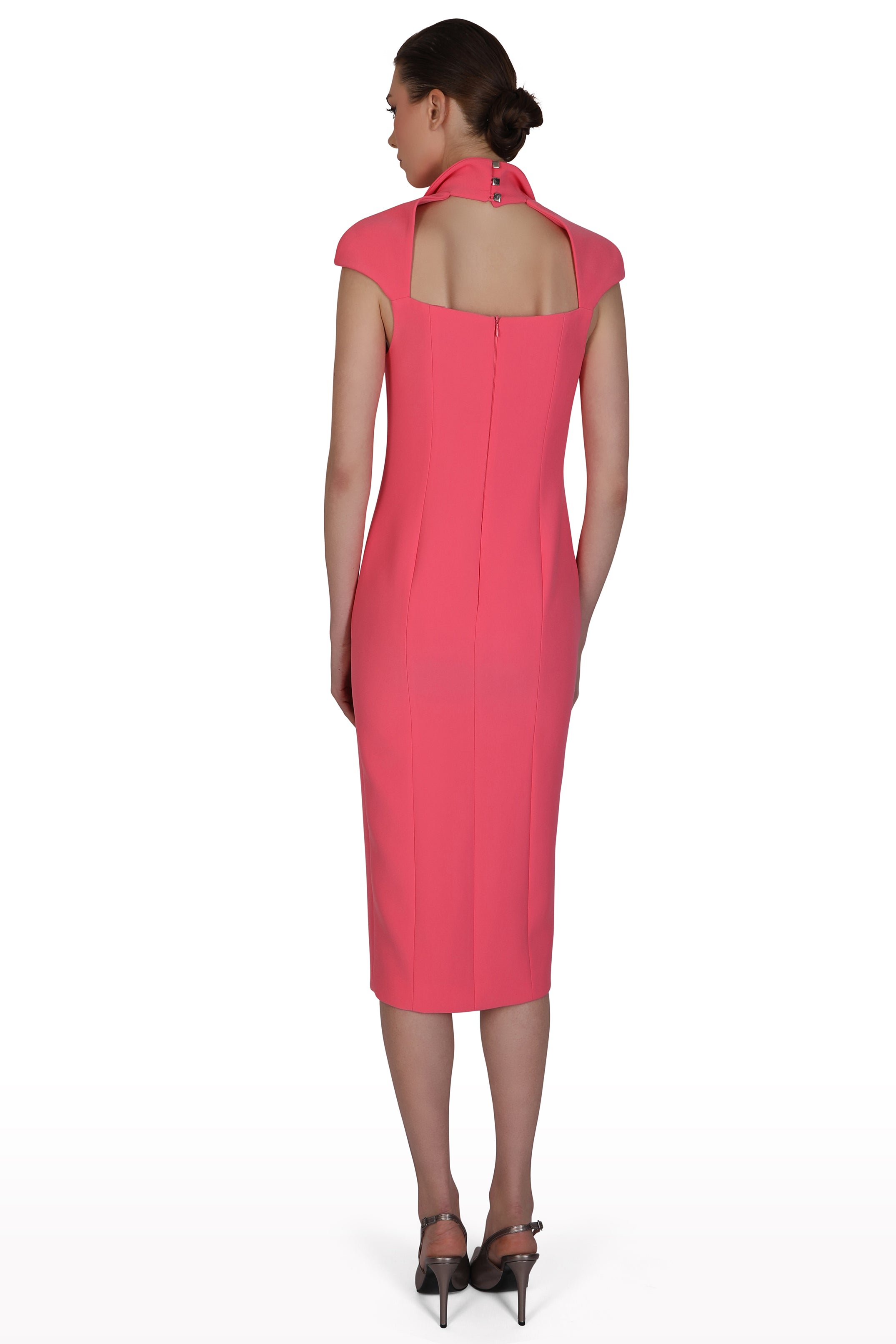 Asymmetric Button Crepe Dress