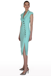 Asymmetric Button Crepe Dress