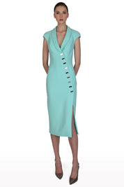Asymmetric Button Crepe Dress