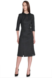 Tailored Midi Dress with Structured Collar