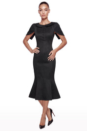 Structured Midi Dress with Cape Sleeves