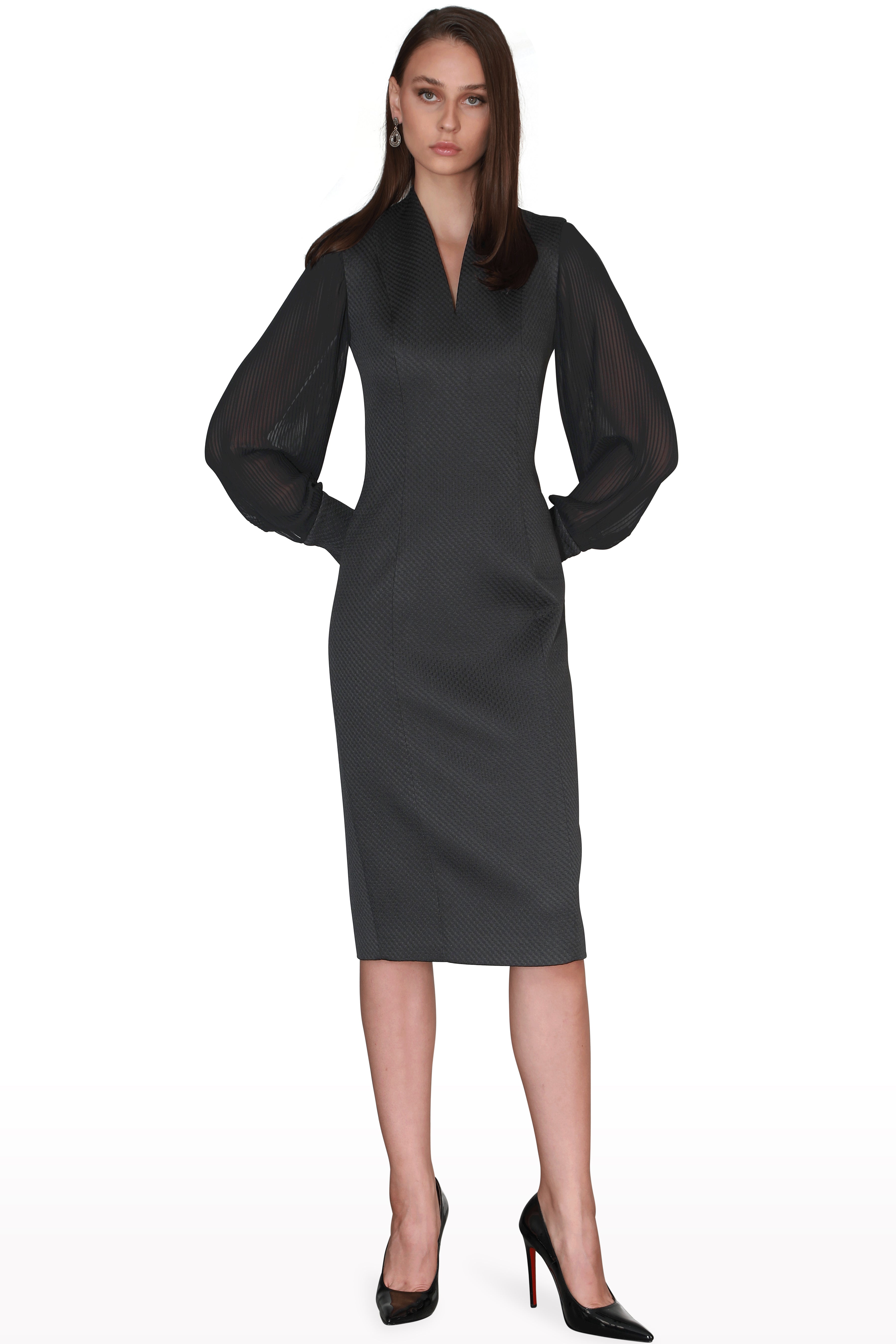 Pleated Sleeved Midi Dress