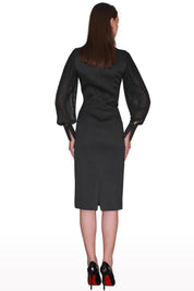 Pleated Sleeved Midi Dress