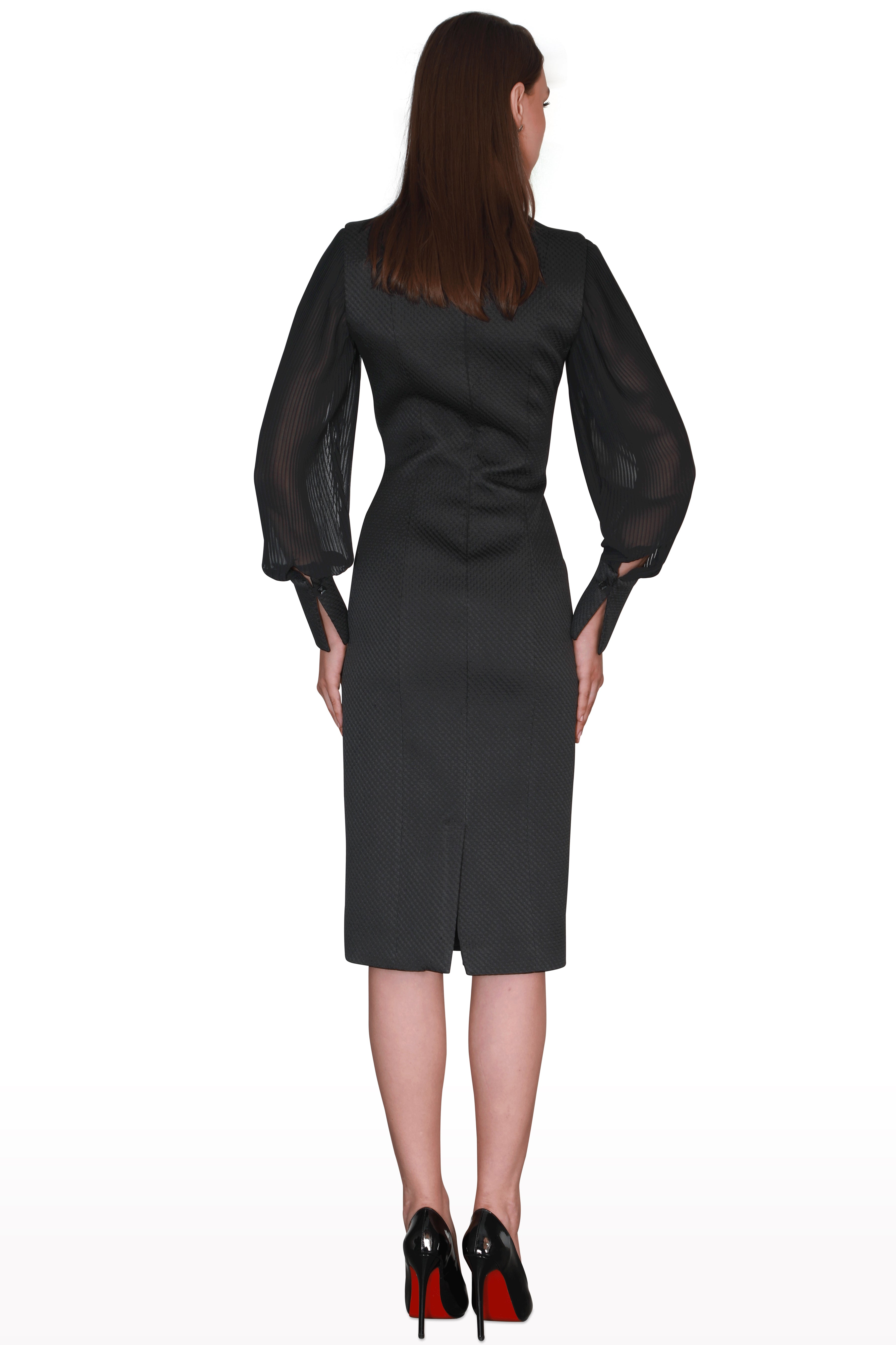 Pleated Sleeved Midi Dress