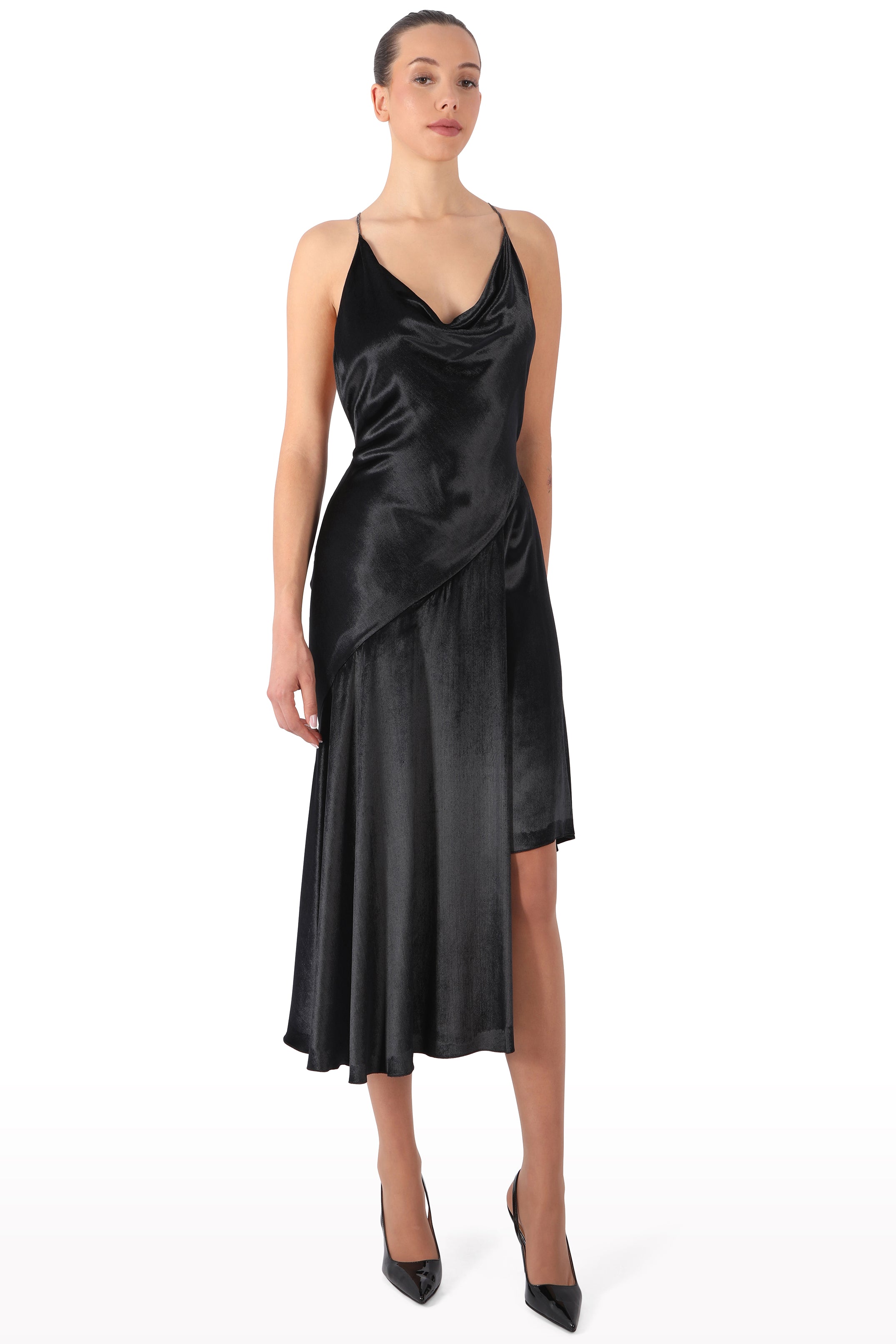 Draped Satin Asymmetric Dress
