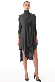 Draped High-Neck Midi Dress