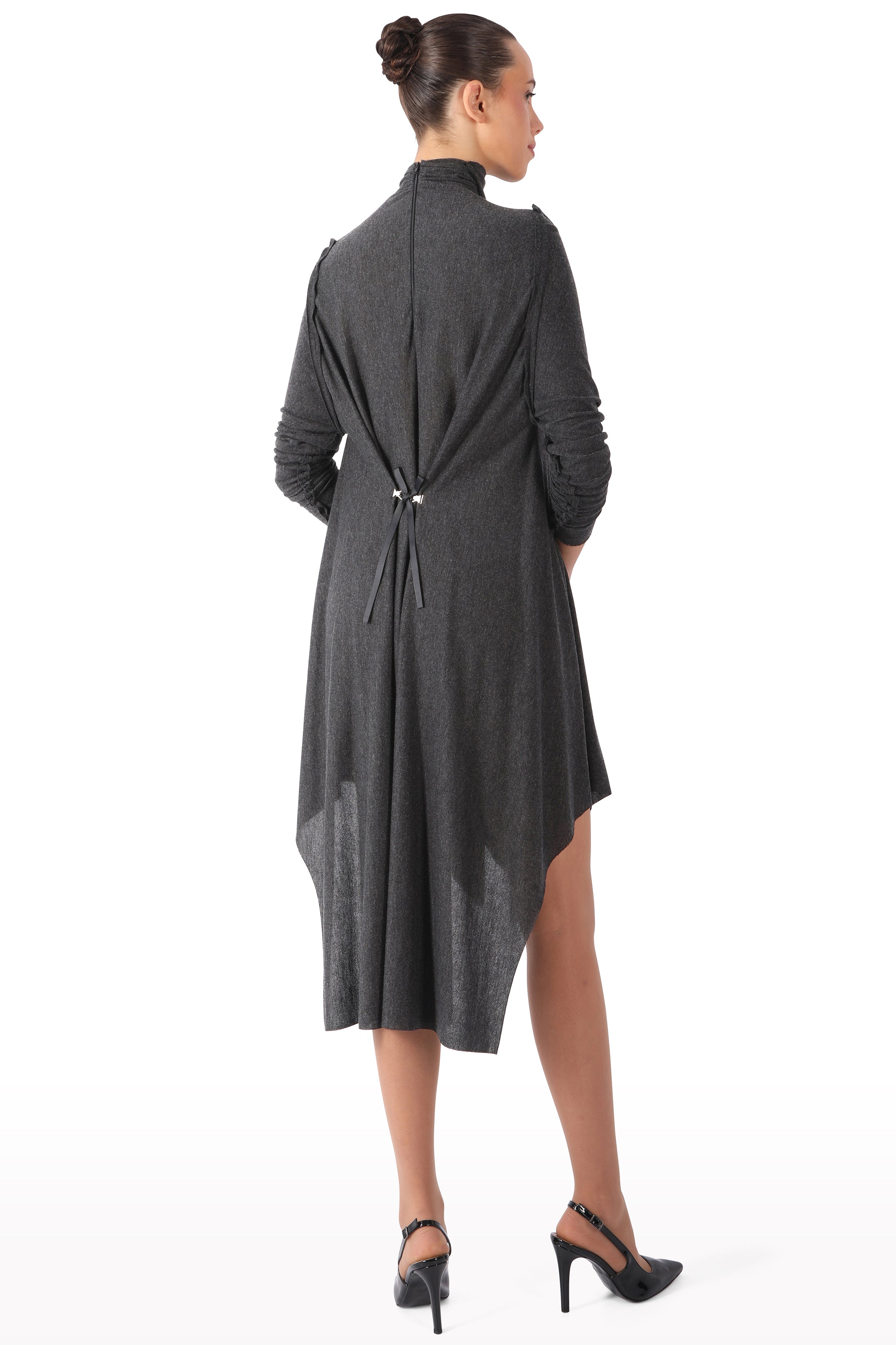 Draped High-Neck Midi Dress