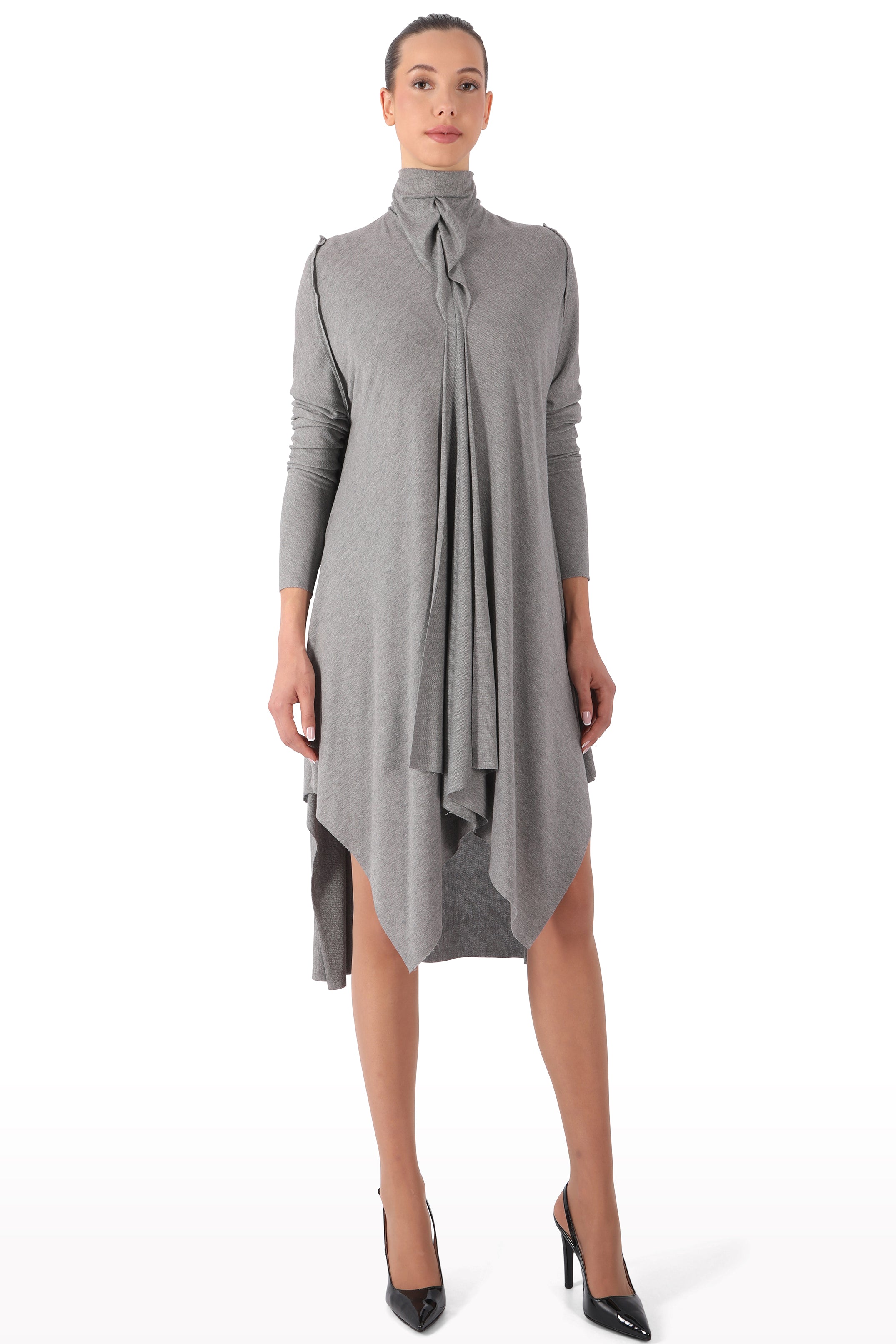 Draped High-Neck Midi Dress