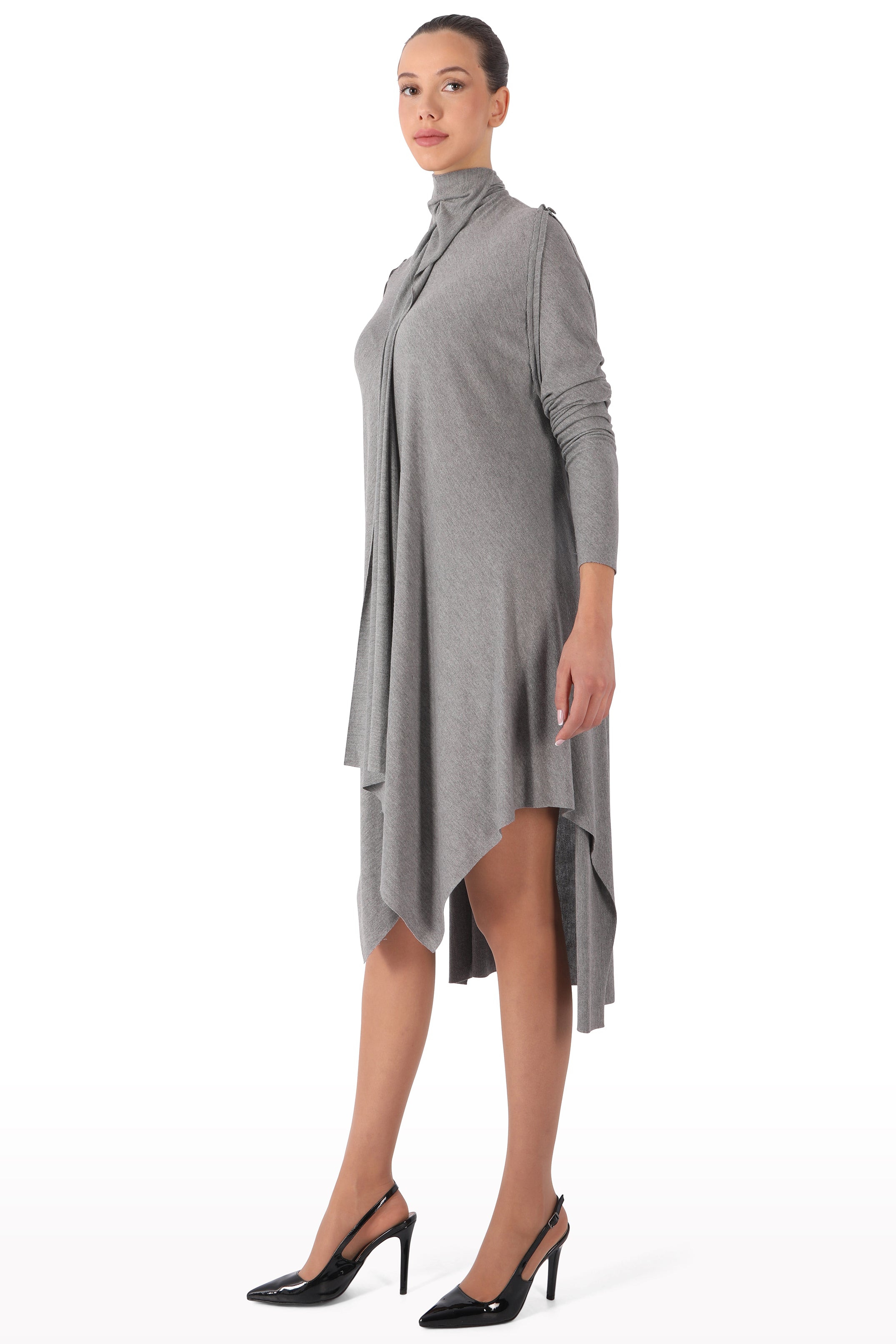 Draped High-Neck Midi Dress